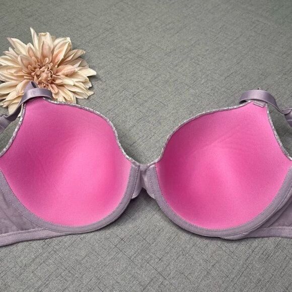 Victoria Secret Pink Wear Everywhere T Shirt Bra Purple & Silver Lace 34DD - Picture 7 of 9